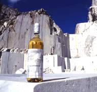 Bottle of wine in a marble quarry